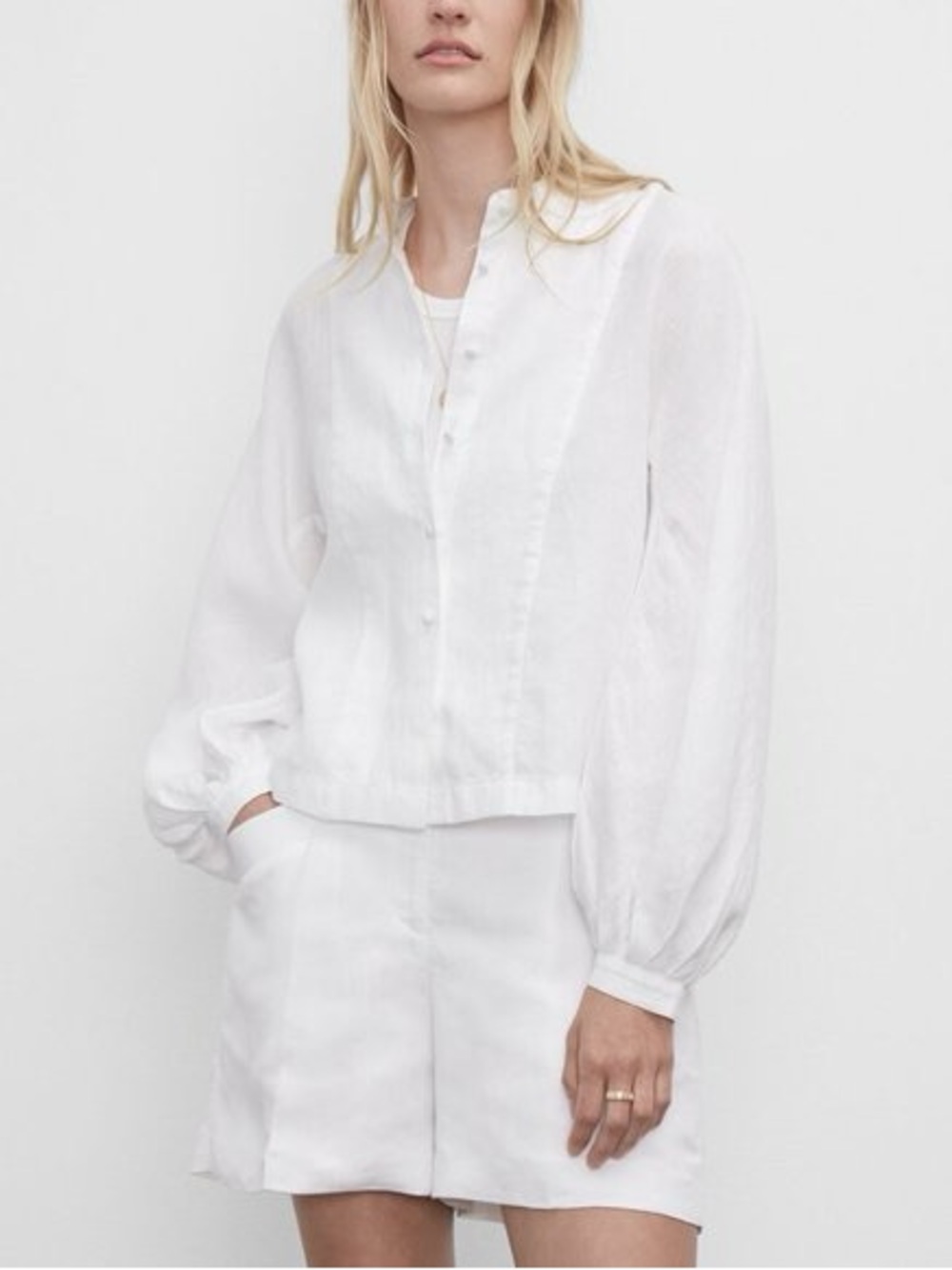 Club Monaco 100% Linen Button Up Peasant Top Long Sleeve Puff sleeve Medium